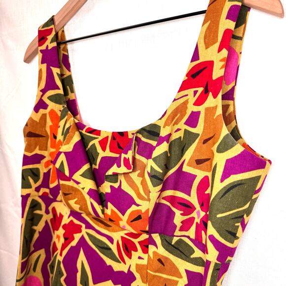 Vintage TALBOTS Linen Dress Womens 8 Tropical Print Floral Summer Hawaiian Beach - Picture 5 of 13